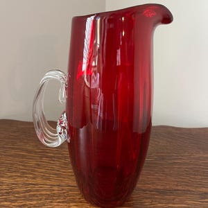 Vintage Blenko 3-RE Regal Large Ruby Red Pitcher - Hand-Blown Art Glass