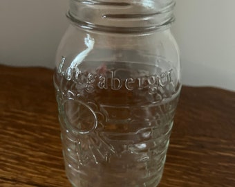 Vintage Longaberger Blue Ribbon Quart Canning Jar - Clear Glass