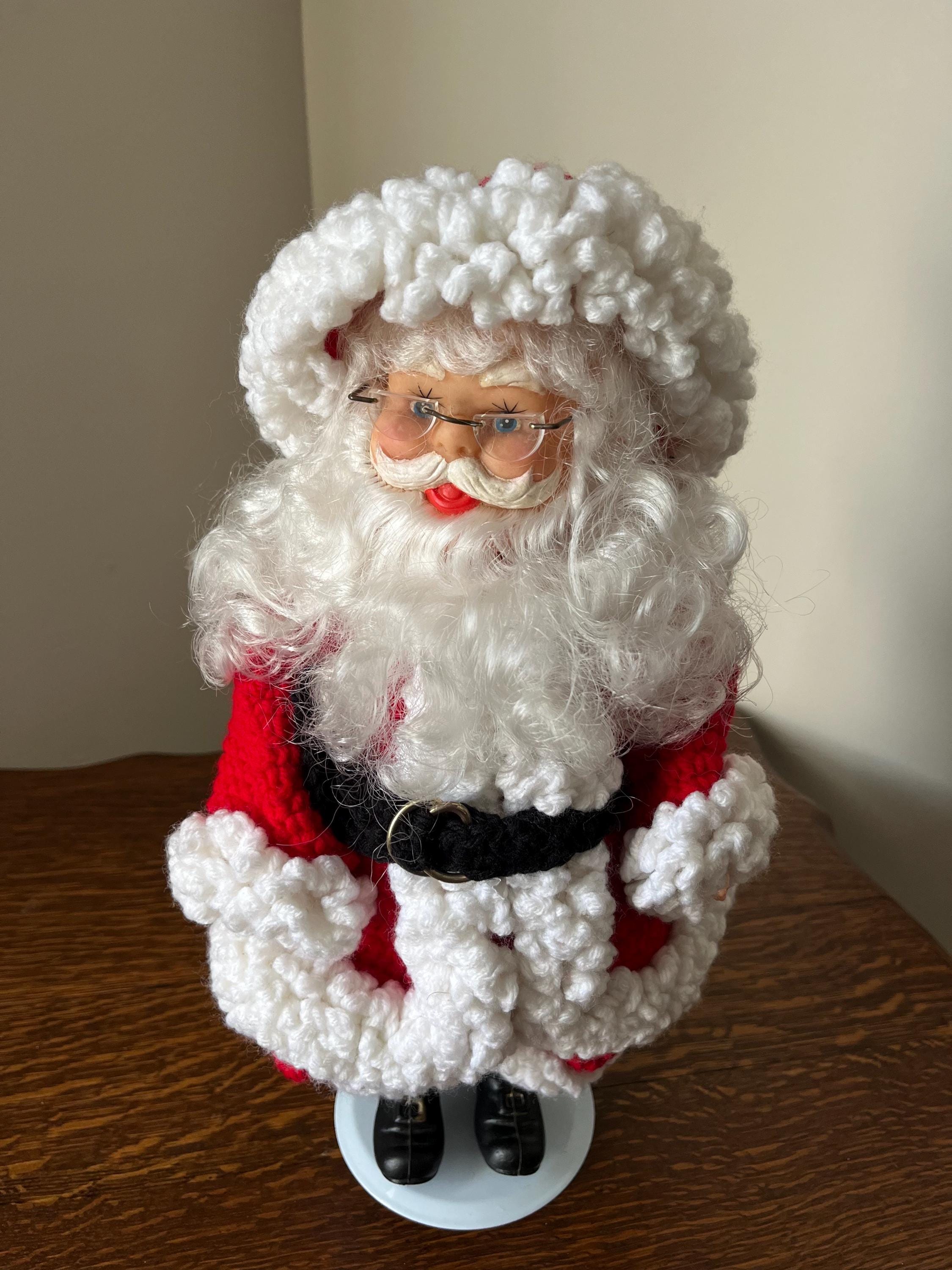 Vintage Standing Santa with Handmade Crocheted Clothes, Christmas Figurine