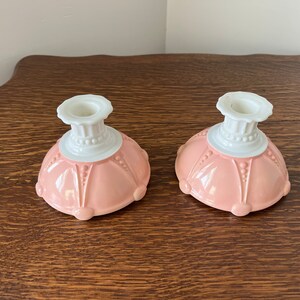 Vintage Anchor Hocking Oyster Pearl Pink Vitrock Candlestick holder
