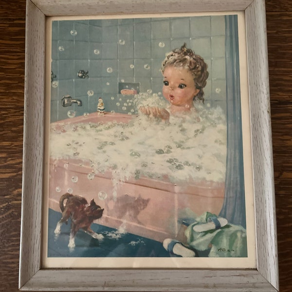 Framed Vintage Print of Bubble Bath Time