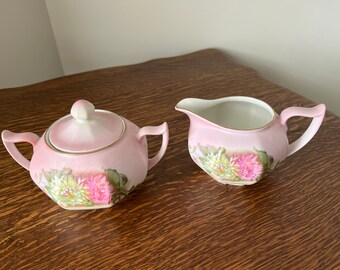 Vintage Pink Sugar Bowl and Cream Pitcher