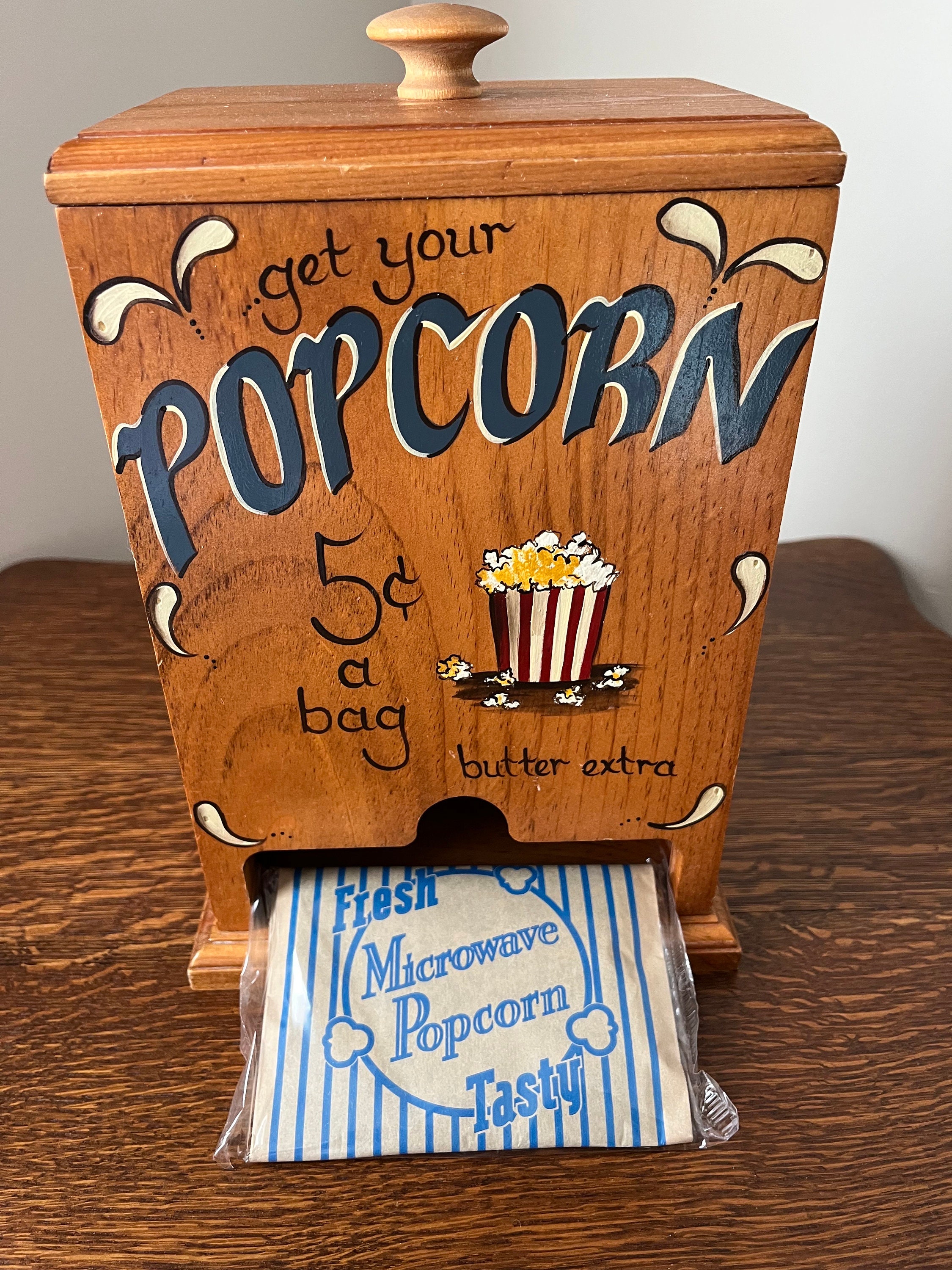 Handmade Microwave Popcorn Bag Dispenser Holder Storage Wood Box