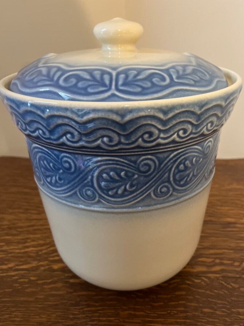 Vintage Longaberger Pottery Cookie Jar Canister Blue & Cream - Etsy