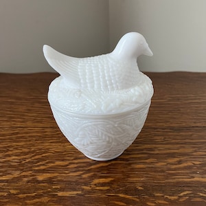 1970s Avon Milk Glass Nesting Hen Covered Dish with Dove Birds - Vintage Collectible