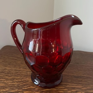 Vintage Duncan Miller Georgian Ruby Red Glass Pitcher - Honeycomb Pattern