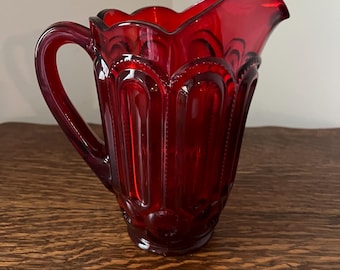Vintage L.E. Smith Ruby Red Moon and Stars Pitcher - Made in USA