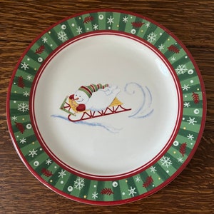 Vintage Longaberger Pottery Bluster the Snowman on Sled Salad/Dessert Plate - Ceramic 8.25&quot;