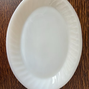 Vintage Fire King White Milk Glass Oval Platter with Swirl Rim 12&quot; x 9&quot;