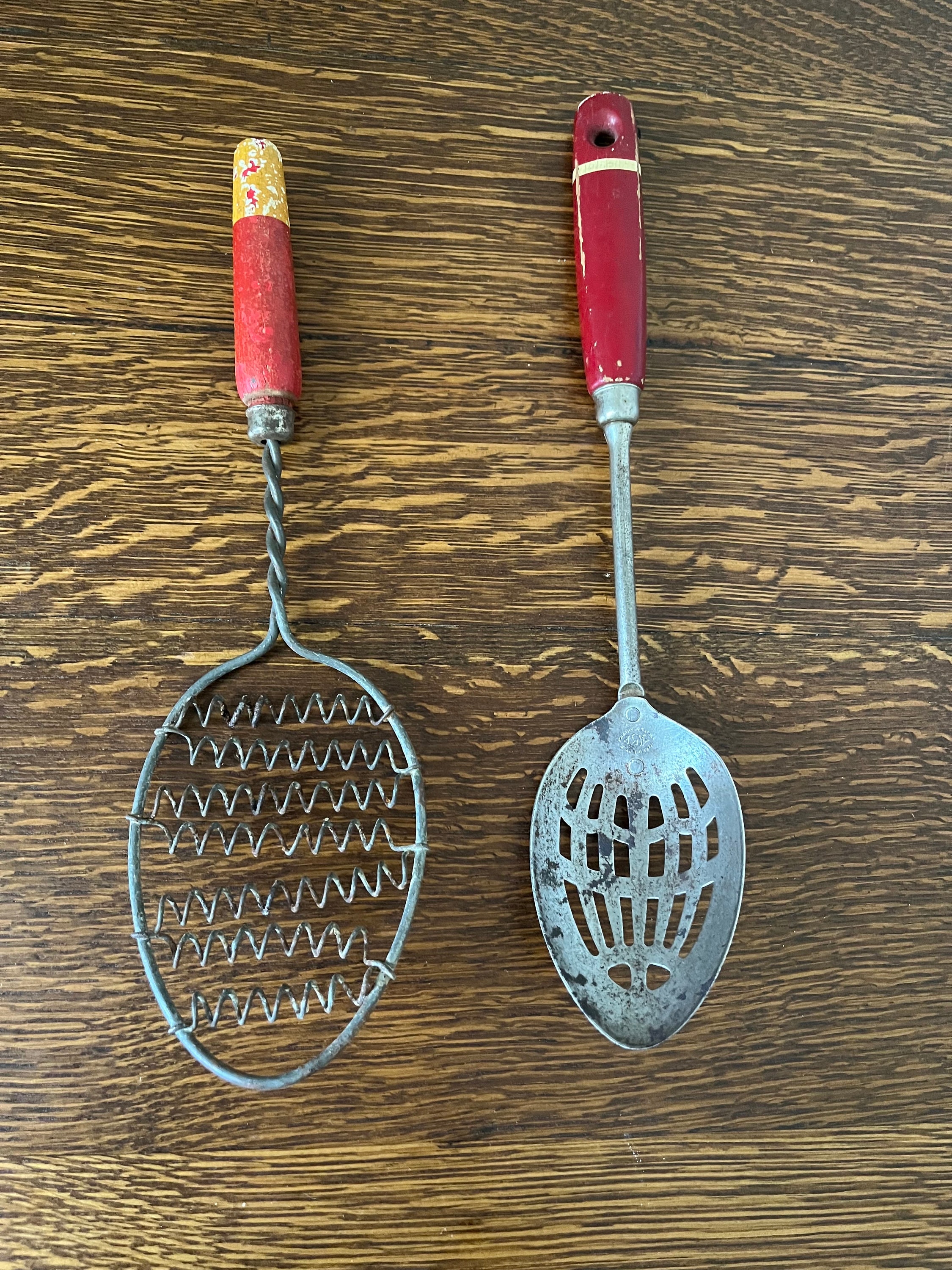 Wip Spoon Vintage Slotted Wooden Spoon and Twisted Wire Whisk/beater/whip With ...
