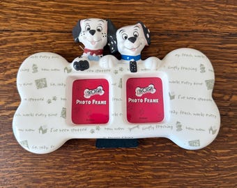 Vintage Disney 102 Dalmatians Double Photo Frame, Ceramic Puppy Bone Picture Frame, Disney
