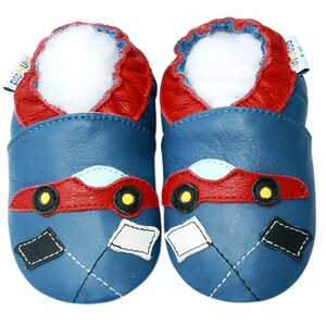 Garçon Chaussures Moto Firetruck Train Modèle De Véhicule Hélicoptère En Cuir Souple Semelle Inférieure Chaussons Berceau Bébé 0-3Y racing car blue