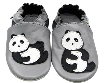 Chaussures de douche pour bébés garçons et filles, berceaux Firstwalk pour tout-petits, cadeau pour tout-petit, chaussures en cuir à semelle souple pour enfants, gris panda, 6-12 mois