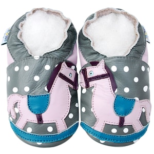 Best Seller Soft Sole Leather Baby Boys Girls Shoes Unisex Kid Shoes Infant Sandal Toddler Crib Moccasin Shoes Baby Booties 0-3 Y rocky horse grey