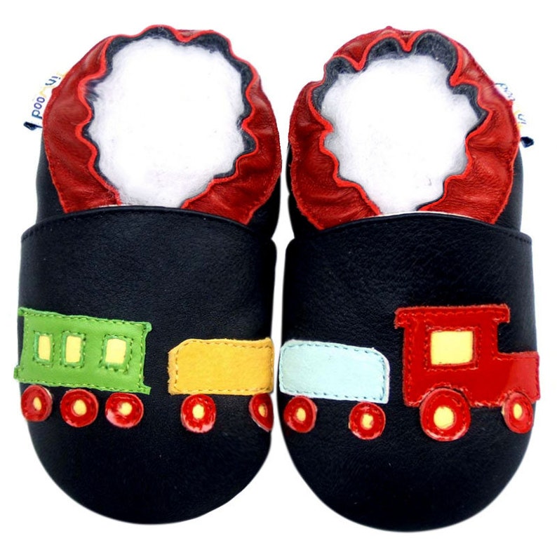 Boys Shoes Motorcycle, Firetruck, Train, Racingcar, Helicopter Vehicle Pattern Soft Leather Anti-Slip Sole Baby Crib Booties 0-3Y train navy