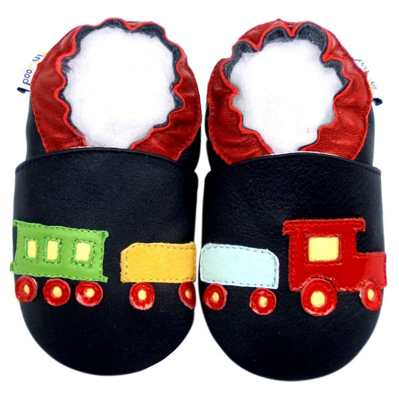 Garçon Chaussures Moto Firetruck Train Modèle De Véhicule Hélicoptère En Cuir Souple Semelle Inférieure Chaussons Berceau Bébé 0-3Y train navy