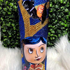 Custom Coraline Rhinestone Tumbler: Personalized Glass Gift