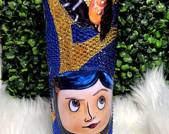 Custom Coraline Rhinestone Tumbler: Personalized Glass Gift