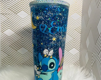 Vaso de punto: Ohana, patitos, brilla en la oscuridad, nombre personalizado