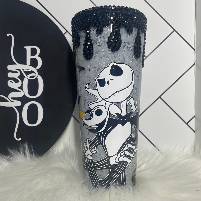 Nightmare Before Christmas Tumbler, Jack Skellington and Zero Glitter