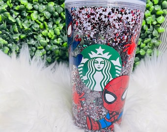 Custom Spider-Man Starbucks Snow Globe Tumbler (16 oz)