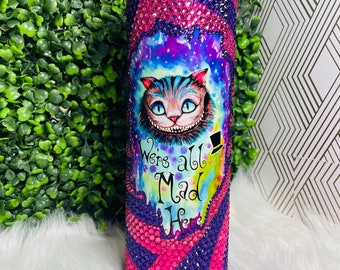 Cheshire Cat Rhinestone Tumbler - Alice in Wonderland Personalized Cup