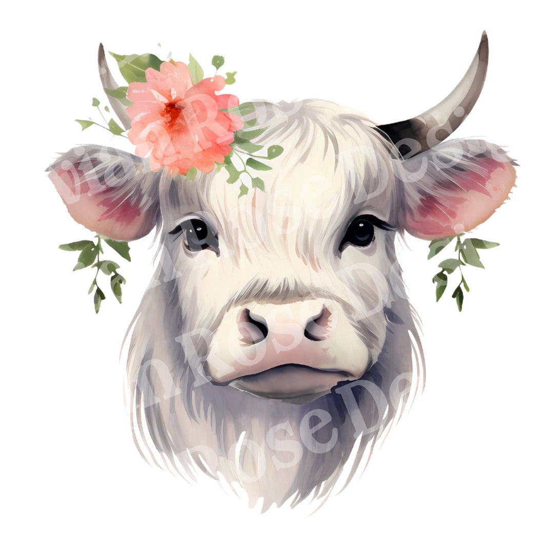 Highland Cow With Wildflowers PNG Digital Download Clipart Highland Cow ...