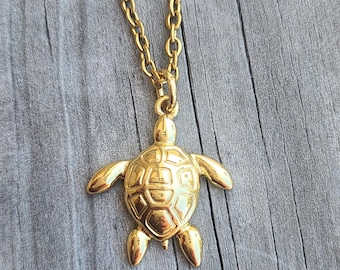 14k Gold  Plated Sea Turtle Pendant Necklace