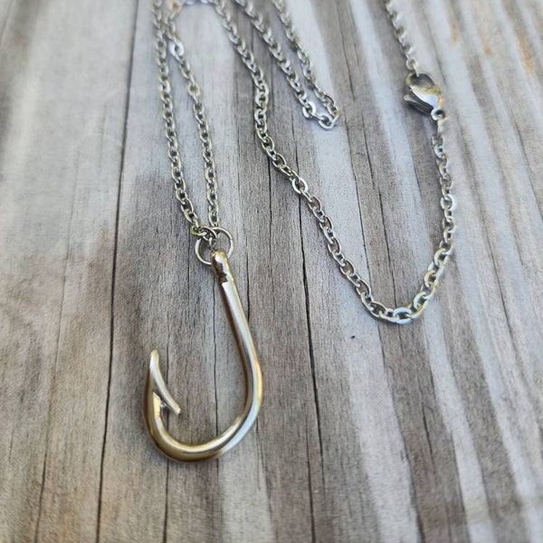 Silver Fishing Fish Hook Necklace on 18" Chain