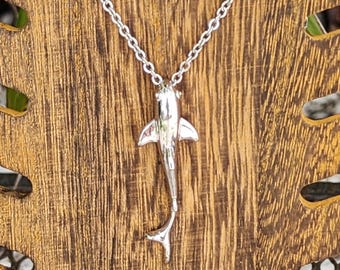 Large Shark Pendant Necklace Silver Stainless Steel - Non Tarnish Waterproof Jewelry
