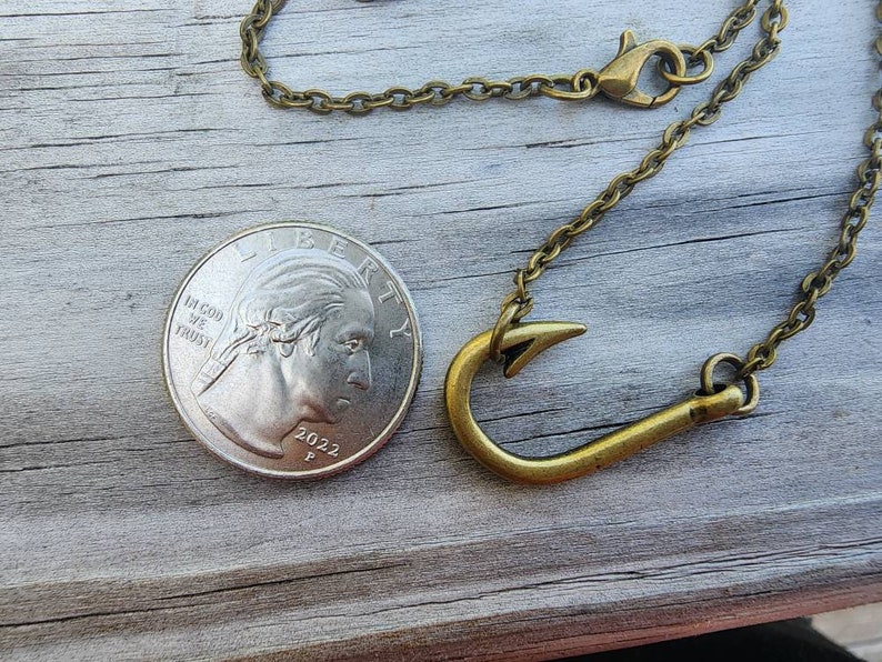 Antique Bronze Sideways Fishing Fish Hook Necklace on 16 Etsy