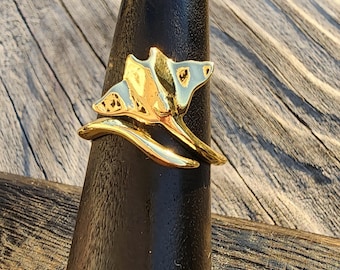 Adjustable Manta Ray Ring 18k Gold Filled - Non Tarnish - Stingray