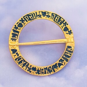 Vintage Gothic Gold Tone Enameled Brooch - S14
