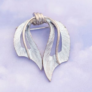 Vintage Avant garde Argento Oro Foglia Satinata Design Spilla - S15