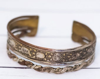 7 inch, Vintage Wavy Rope Intricate Bronze Tone Cuff Bracelet - S31