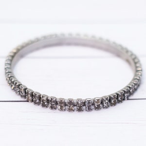 7 inch, Vintage Rhinestone Band Silver Tone Bangle - S33