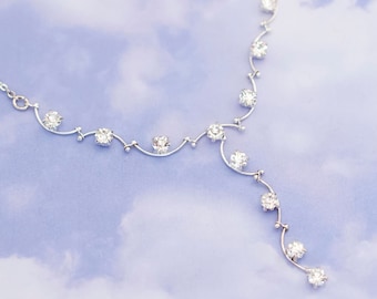 Vintage Victorian Diamond Silver Tone Lariat Necklace by Avon 18 Inches - S6