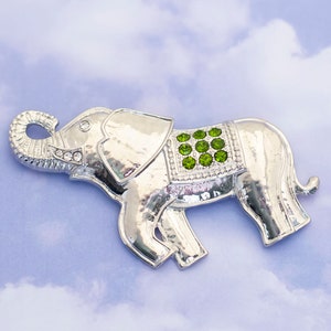 Vintage Elephant Colorful Rhinestone Silver Tone Brooch  - S5