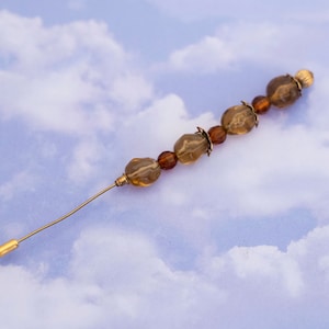 Vintage Avant garde Amber toned Beads Hat Pin - S19