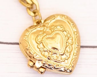 Collar con medallón de corazón de amor romántico vintage de 18 pulgadas - S35