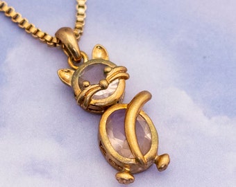 Vintage Minimalist Gold Tone Necklace with Cat Pendant 18 Inches by Avon - S24