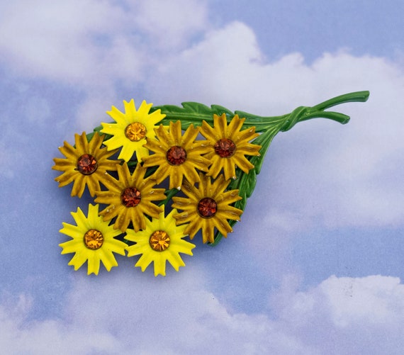 Vintage Art Nouveau Sunflower Floral Rhinestone B… - image 1