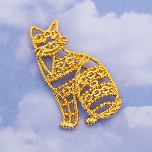 Vintage Mid Century Cat Golden Brooch by AJC  - S4
