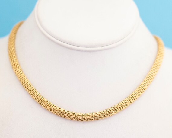 Vintage Mid-century Gold Tone Mesh Necklace 18 In… - image 1
