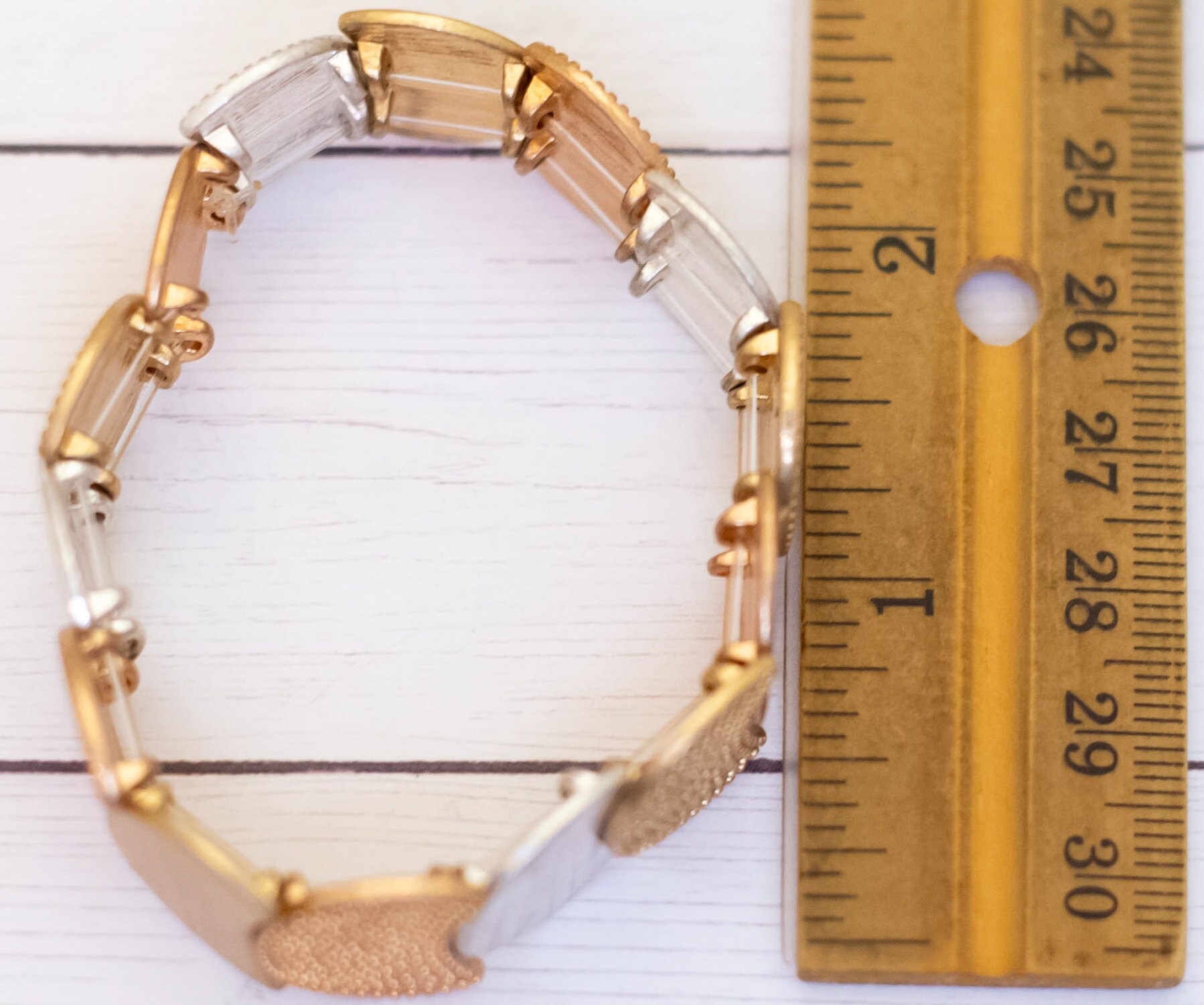7 Inch, Vintage Three Tone Coin Shapes Elegant Bracelet