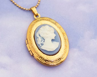 Vintage Victorian Gold Tone Cameo Oval Open Locket 18.5 Inches - S24
