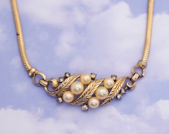 Vintage Victorian Pearl and Gold Tone Choker Necklace 15 Inches - S1