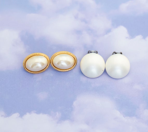 Vintage Victorian Pearl Gemstone Stud Earrings Se… - image 1