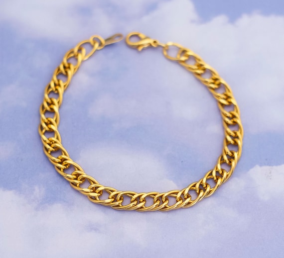 ■VINTAGE HOLLYWOOD■ Matte Classic Chain Bracelet VH2411BR0 Vintage Minimalist Golden Double Link Chain Bracelet 8