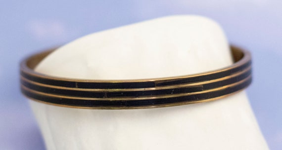 Vintage Minimalist 3-Line Black Stripe Gold-Plate… - image 3